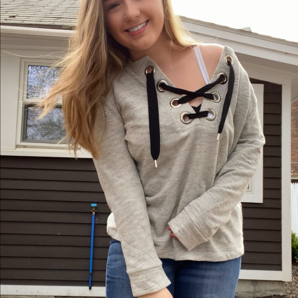 Laced-Neck Sweater
